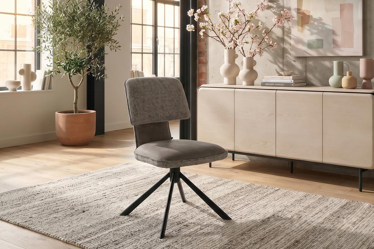 ESSZIMMERSTUHL LYSSIA Grau Webstoff Drehbar (360°) (1er-Set) - Grau, Kunststoff/Textil (49/86/65cm) - KAWOLA