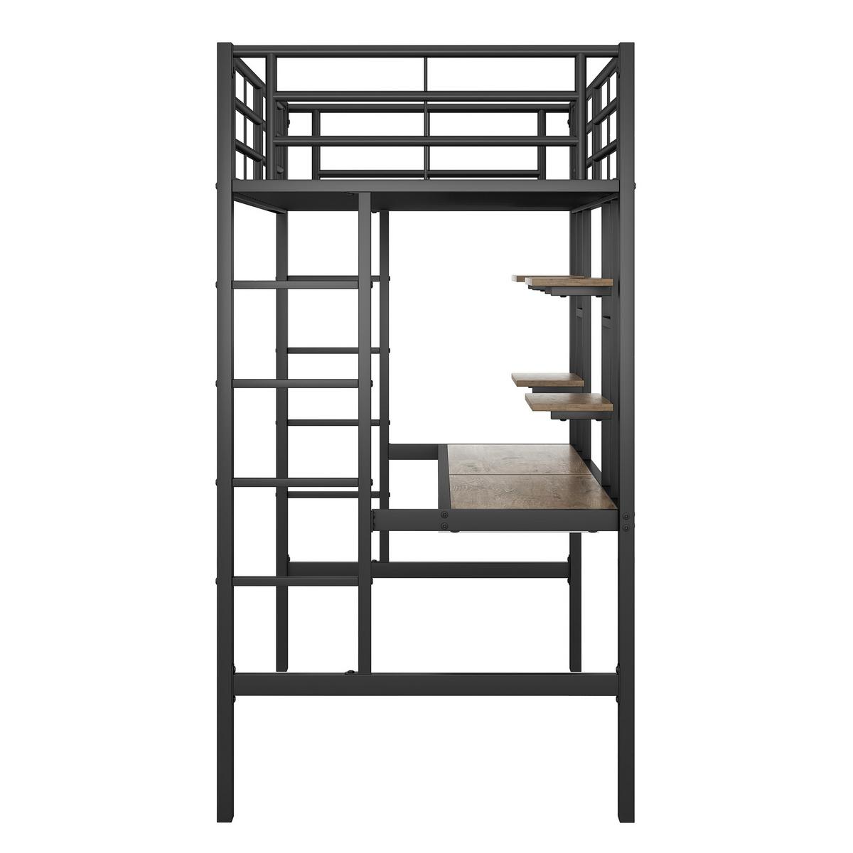 HOCHBETT metall schwarz 90x200cm mit schreibtisch regalen - Schwarz, Metall (90/200cm) - Urban Meuble