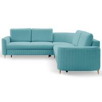ECKSOFA VELA R-S Grün Velours-Stoff mit Schlaffunktion - Grün, Holz (251/251cm) - MASSENO