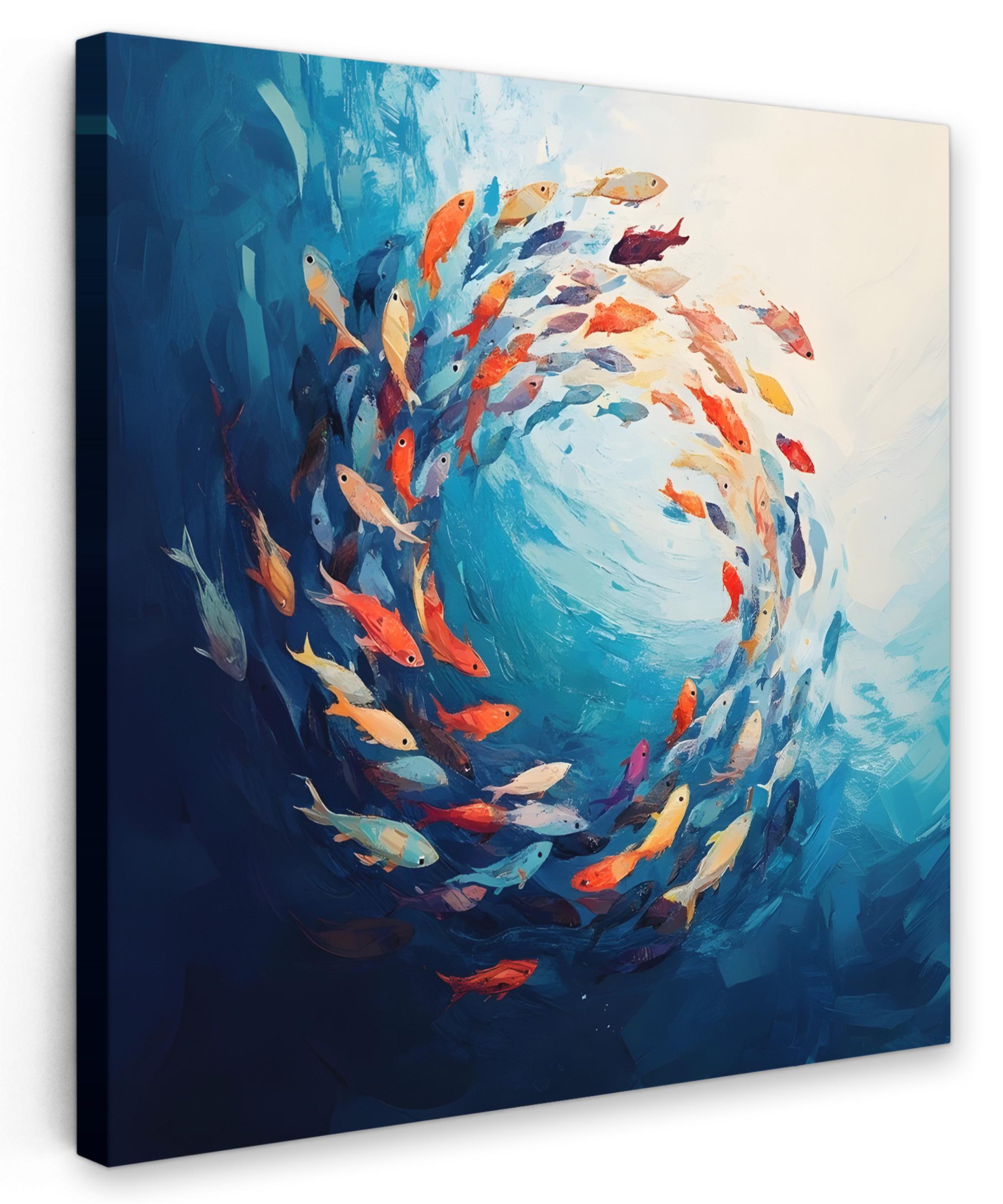 LEINWANDBILD Meer - Fische - Bunt - Dynamisch Deko Groß 90x90 cm - Hellblau, Textil (90/90cm) - MuchoWow