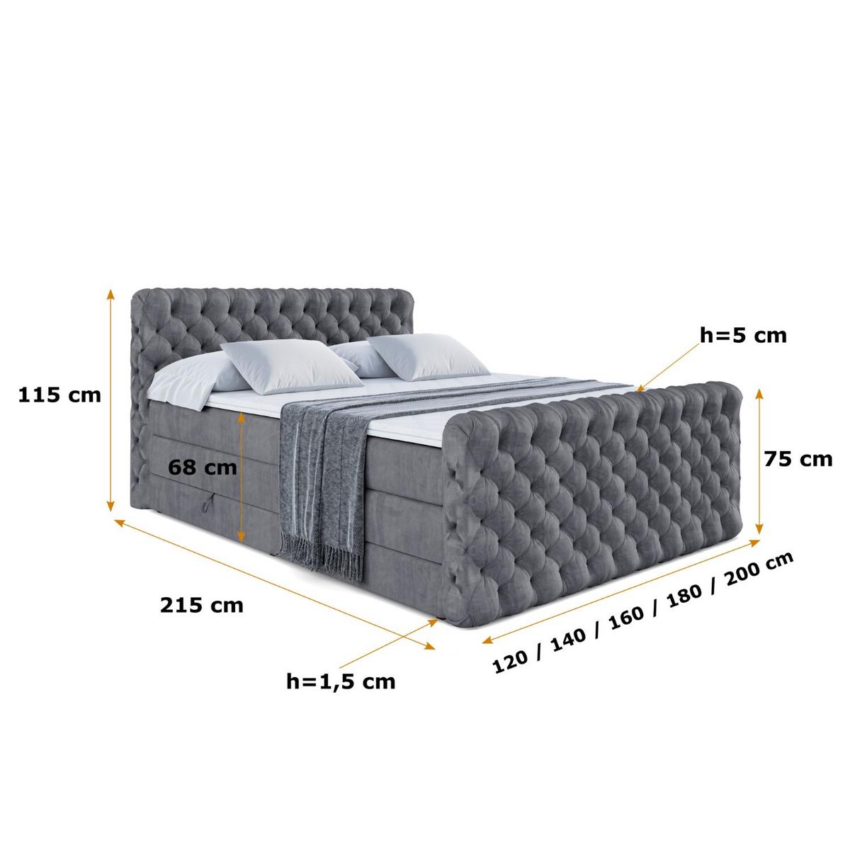 BOXSPRINGBETT BOXI8-Z KING - 140x200 - H3/H4 - Dunkelgrau - Dunkelgrau, Holzwerkstoff (140/200cm) - ALTDECOR