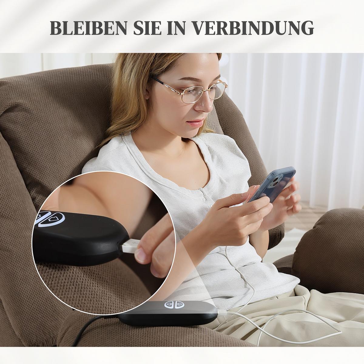 FERNSEHSESSEL mit Aufstehhilfe, Relaxsessel mit Liege-, Massagefunktion, Braun - Hellbraun/Schwarz, Textil/Metall (104/100/93cm) - HOMCOM