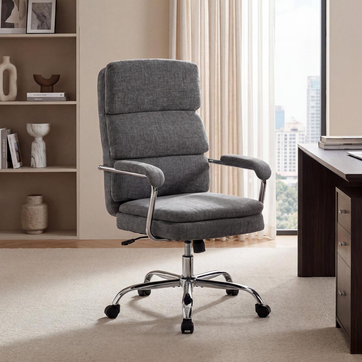 BÜROSTUHL Chenille-Stoff Grau - Silberfarben/Grau, Textil/Metall (65/118/72.5cm) - HOMCOM