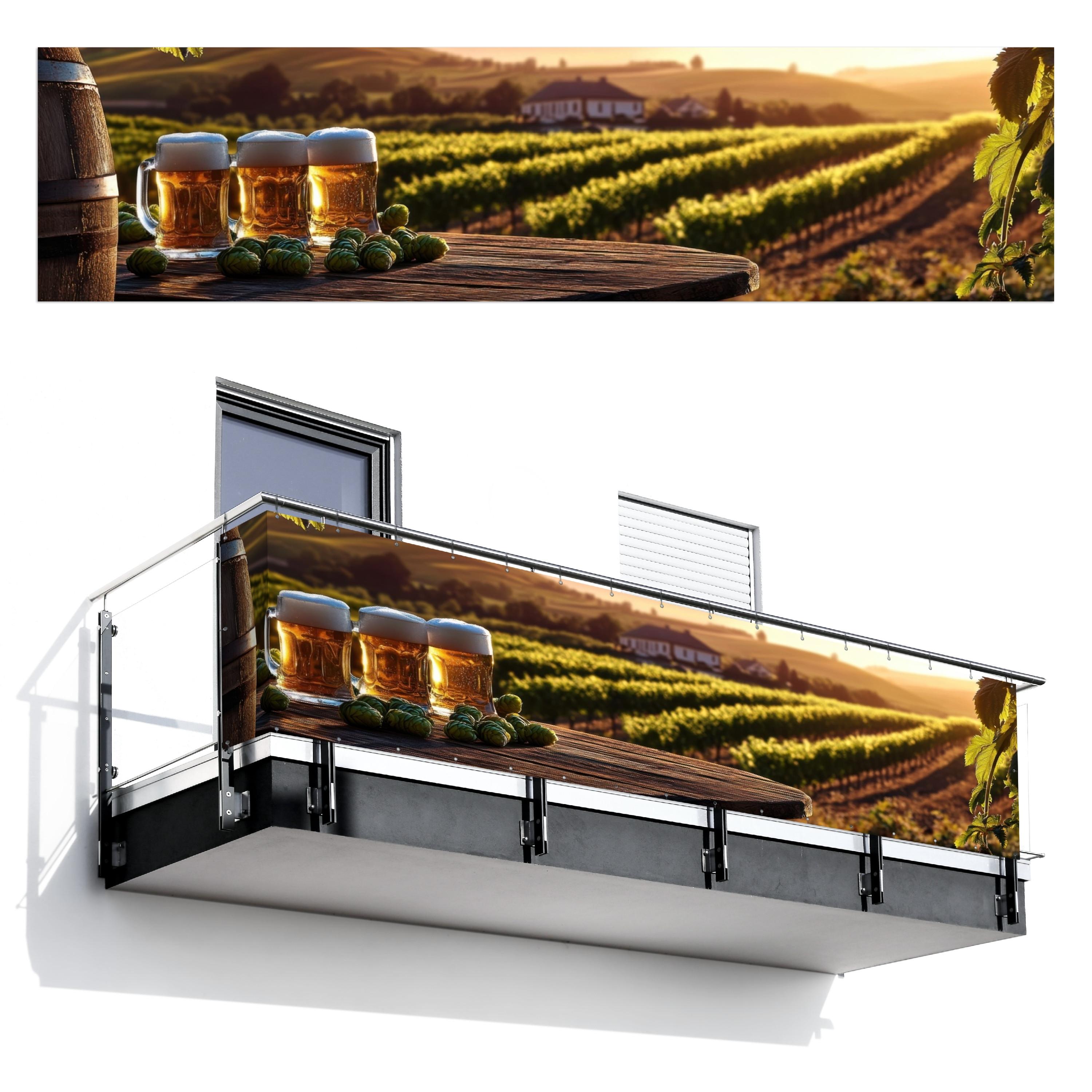 BALKON-SICHTSCHUTZ Bier - Hopfen - Landschaft Deko XXL 500x130 cm - Grün, Kunststoff (500/130cm) - MuchoWow