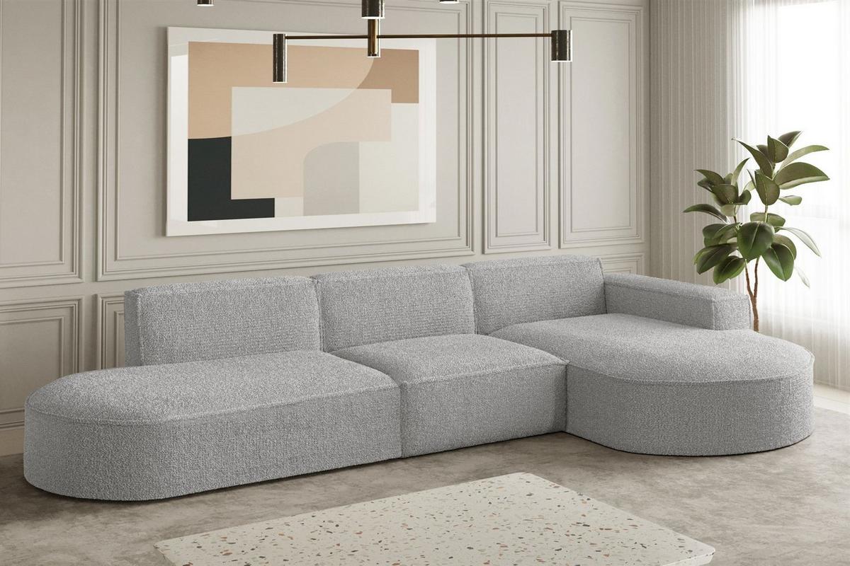 ECKSOFA Ottomane Palma Ascot Bukla - Creme, Holzwerkstoff/Textil (296/165cm) - Fun Möbel