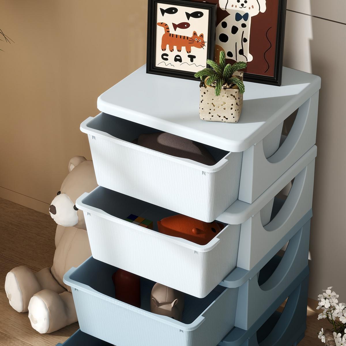 SCHUBLADENSCHRANK für Kinder mit Stauraum Aufbewahrungsboxen vier Ebene - Blau, Kunststoff (37/76/37cm) - HOMCOM
