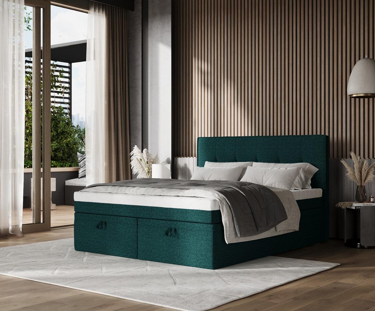 BOXBETT Arivo 180/200 cm Grün im Riva Stoff - Schwarz/Grün, Holz/Holzwerkstoff (180/200cm) - AltaBeds