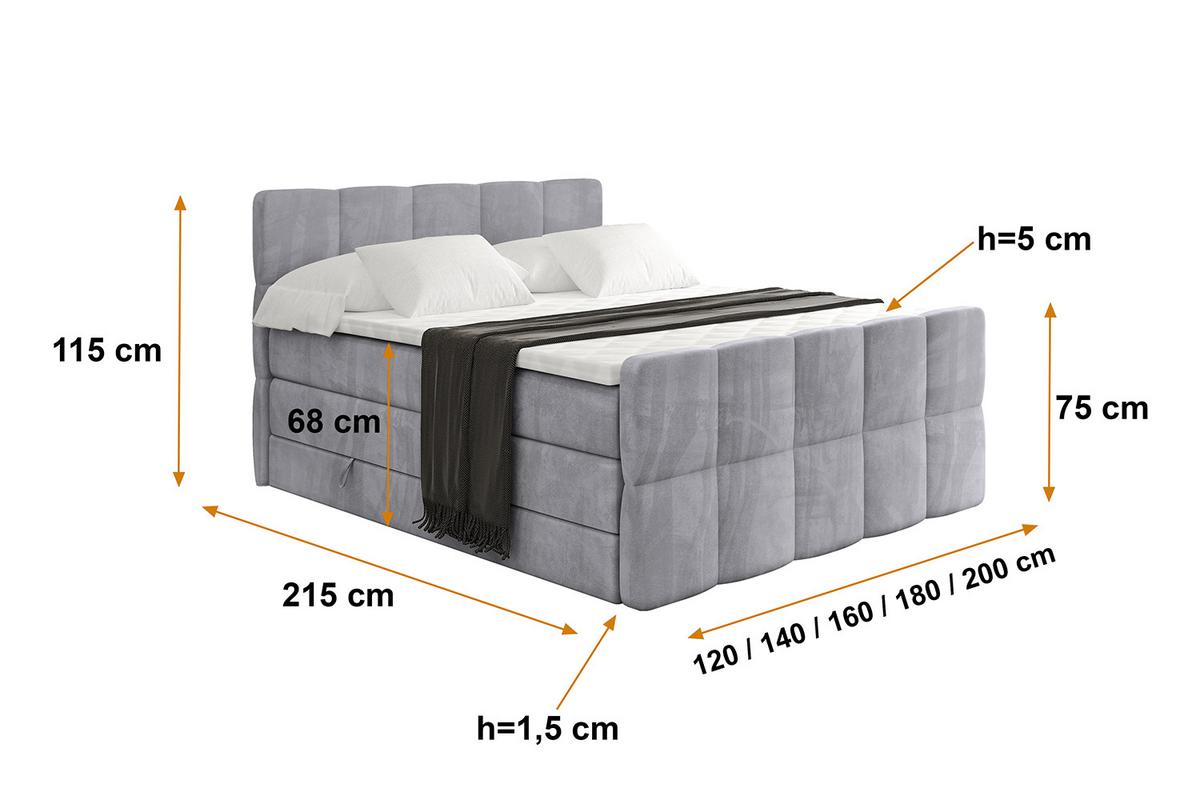 BOXSPRINGBETT mit Matratze und Lattenrost - LIRO-Z KING-180x200 - Grau Monolith - Grau, Holzwerkstoff (180/200cm) - ALTDECOR