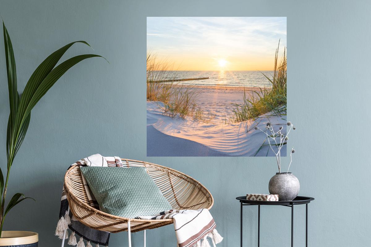 WANDTATTOO Strand - Sonne - Düne - Gras - Sand - Horizont Wanddeko 50x50 cm - Hellblau, Kunststoff (50/50/0.1cm) - MuchoWow