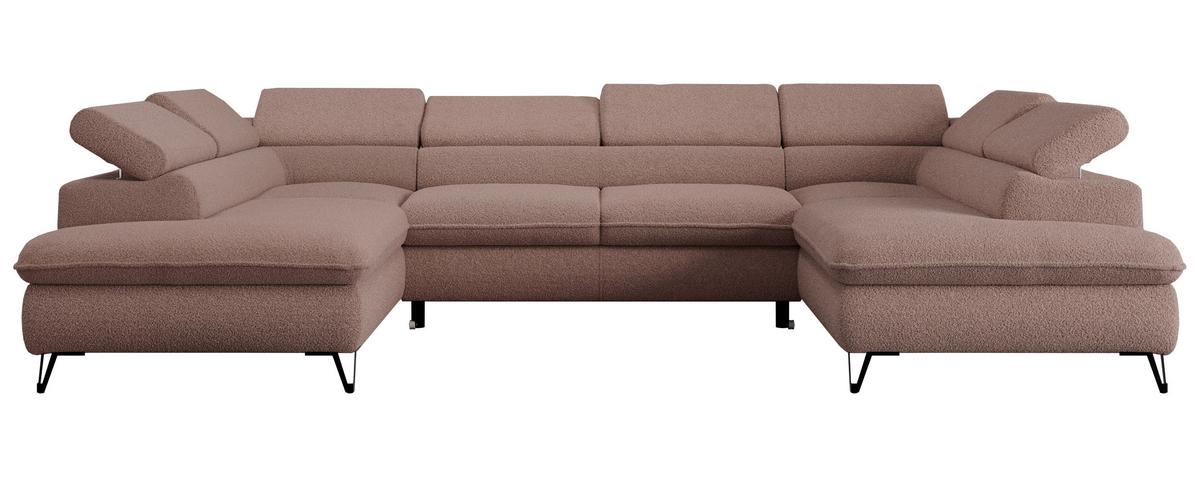 WOHNLANDSCHAFT PEDRO U Boucle Rosa - Schwarz/Rosa, Textil/Metall (346/76/208cm) - MKS