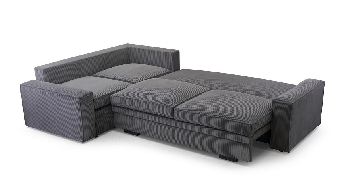ECKSOFA L Form Treville DunkelGrau 296/196/94 cm – Links, mit Bettkasten und Schlaffunktion - Dunkelgrau/Schwarz, Kunststoff/Textil (196/296cm) - AX Living