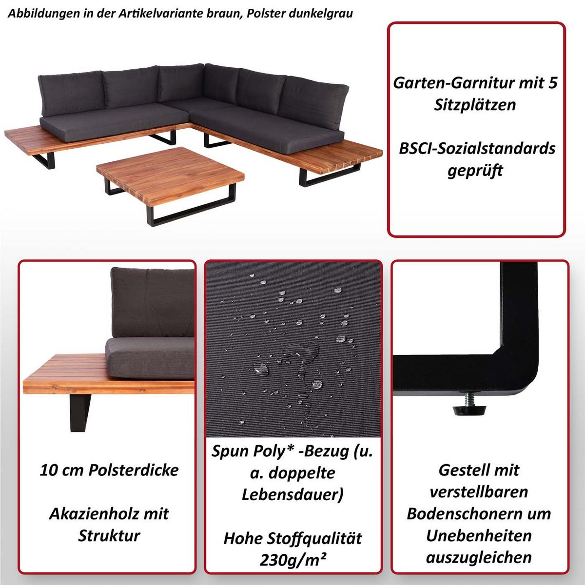 GARTEN-GARNITUR Schwarz, Braun, Hellgrau - Hellgrau/Schwarz, Holz - MCW