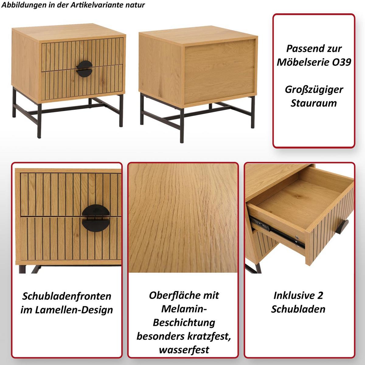 NACHTTISCH rechteckig Schwarz - Schwarz, Holz (48/50/39cm) - MCW