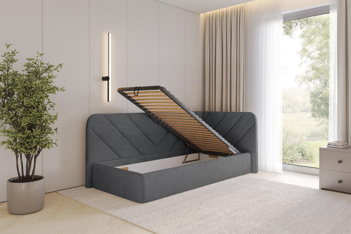 EINZELLBETT Jugendbett mit Bettkasten, Links - FIKY 80x200 Dunkelgrau - Graphitfarben, Holzwerkstoff/Textil (80/200cm) - ALTDECOR