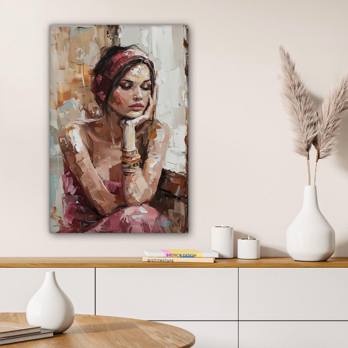 LEINWANDBILD Frau - Lackierung - Porträt - Modern Wanddeko Schlafzimmer 60x90 cm - Altrosa, Textil (60/90cm) - MuchoWow