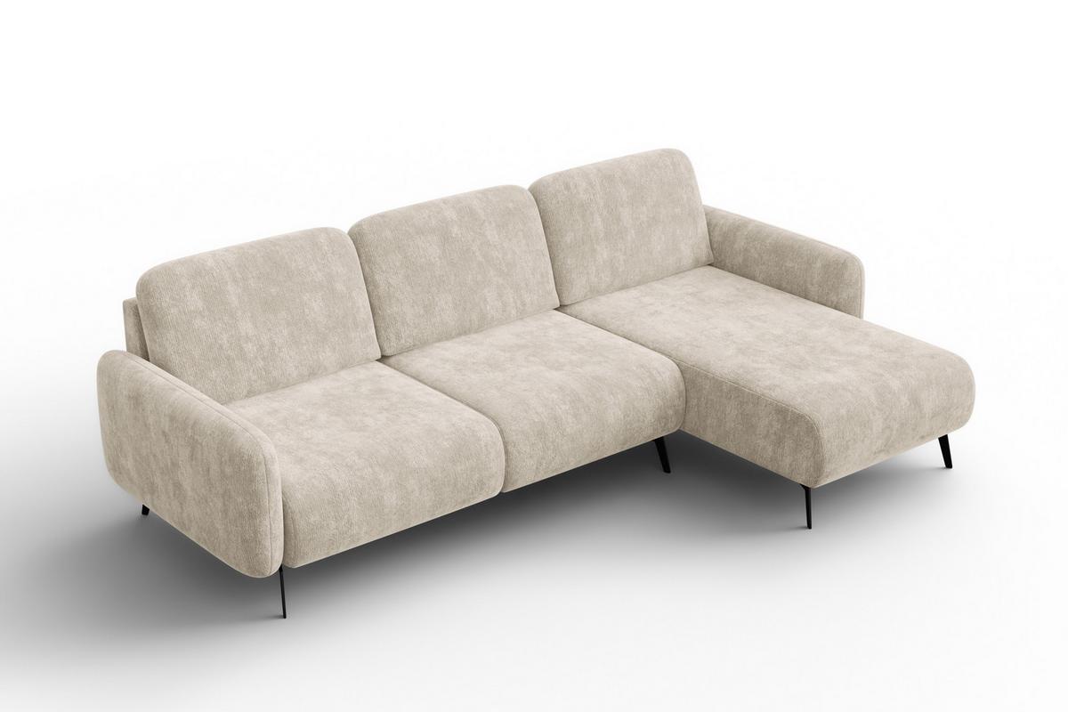 ECKSOFA FEBE 4-Sitzer RECHTS, cremefarbener Chenille-Stoff - Creme/Schwarz, Holz/Textil (264/157cm) - Wozimo