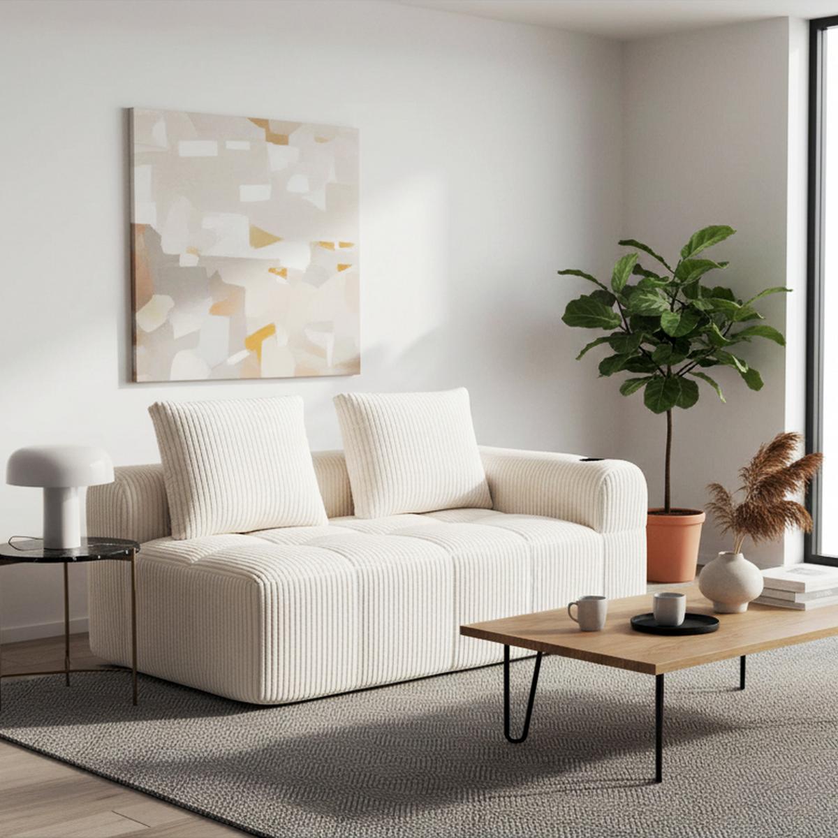 CHAISELONGUE in Cord Übergroßer Relaxsessel mit Seitentaschen - Beige, Textil (158/61/93cm) - Urban Meuble