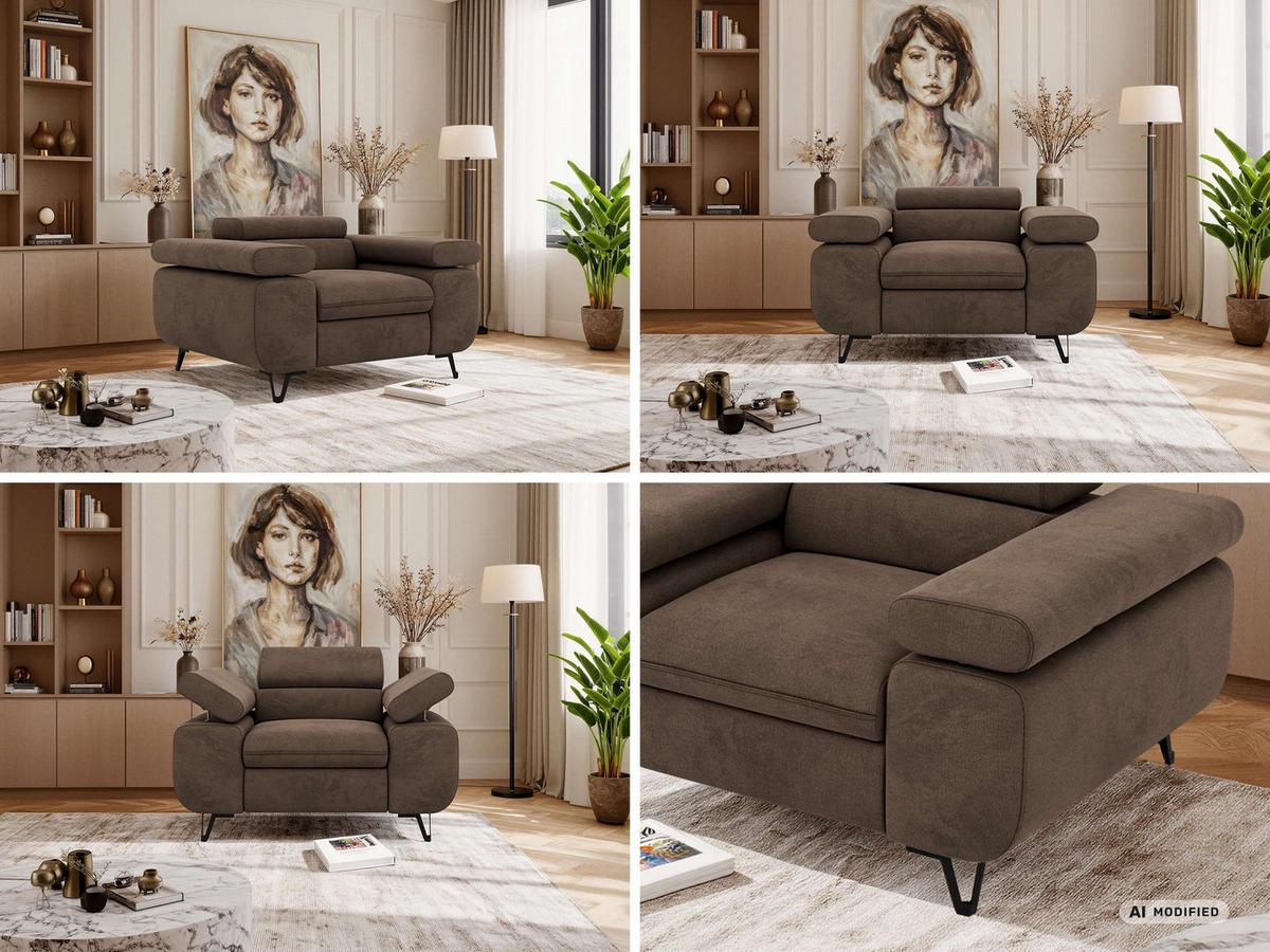 SESSEL PETER 1 - Braun Velvet - Schwarz/Braun, Textil/Metall (126/76/99cm) - MKS