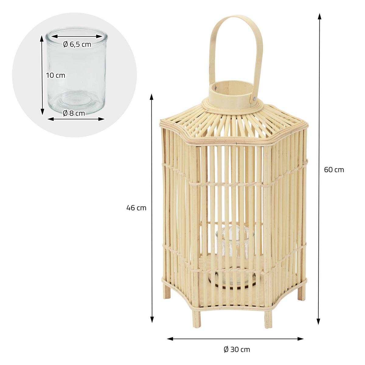 BAMBUS LATERNE H: 60 cm Holzfarbe Boho Stil - Naturfarben, Holz (30/60/30cm)