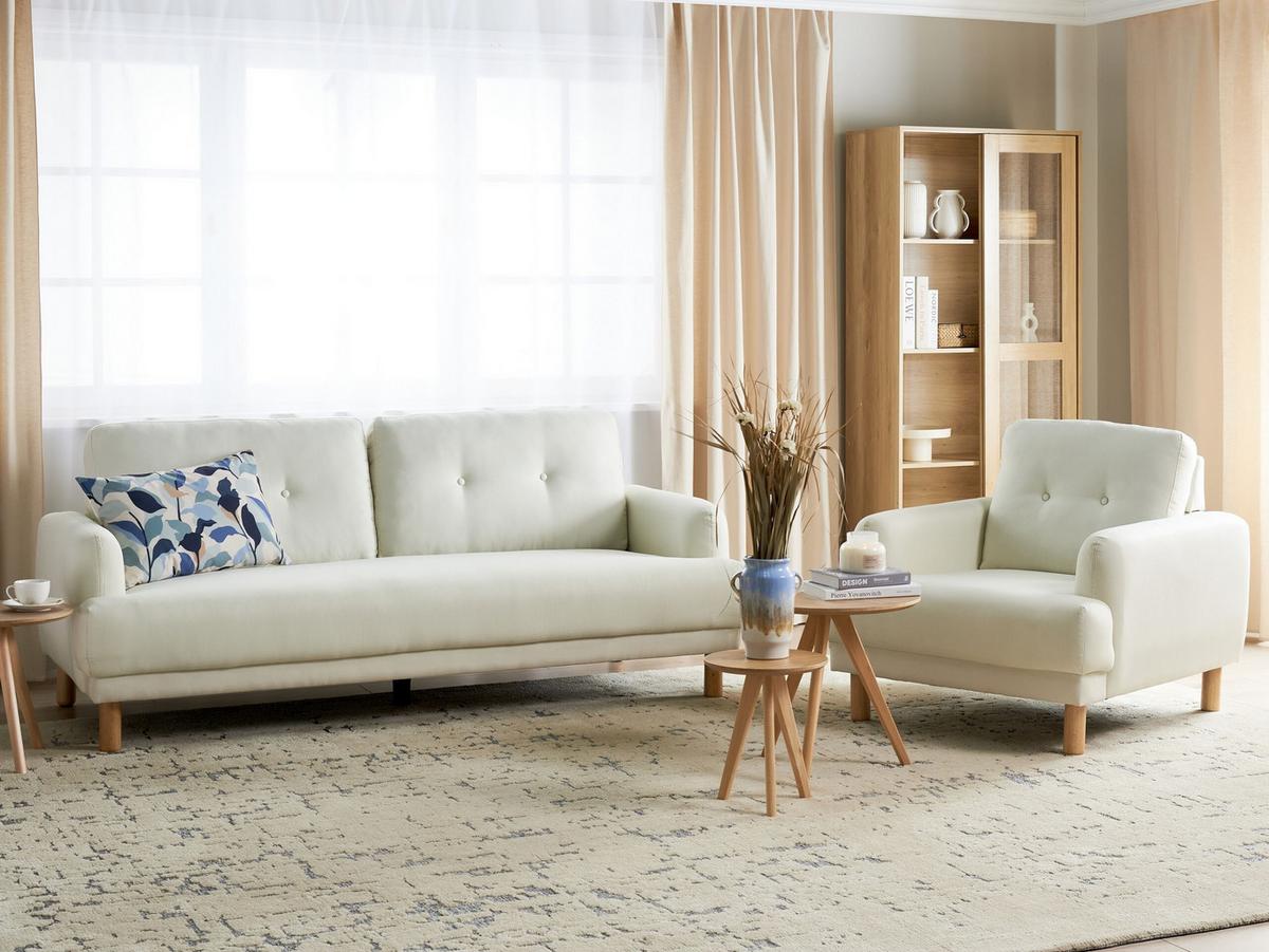 4-SITZER-SOFA Set Stoff cremeweiß Tuve - Hellbraun/Weiß, Textil (90/90/288cm) - Beliani