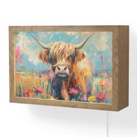 WANDLEUCHTE Schottische Hochländer - Natur - Farbenfroh - Blumen 30x20 cm - Multicolor, Holzwerkstoff (30/20/8cm) - OnlyWow