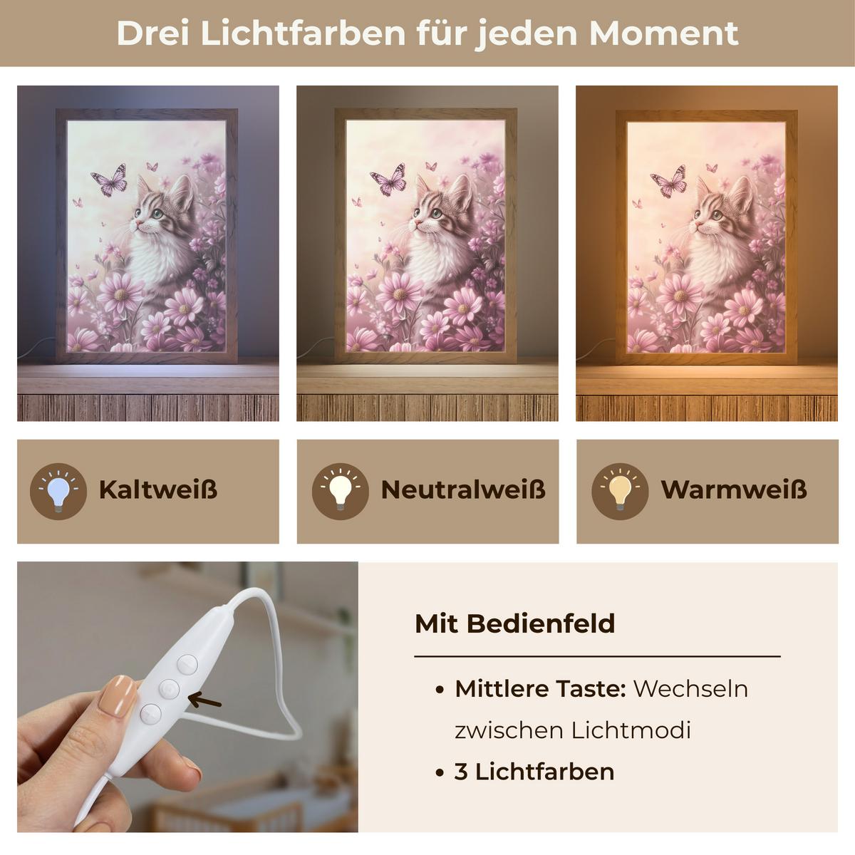 NACHTTISCHLAMPE Kätzchen - Blumen - Schmetterlinge - Lila 20x30 cm - Altrosa, Holzwerkstoff (8/20/30cm) - OnlyWow