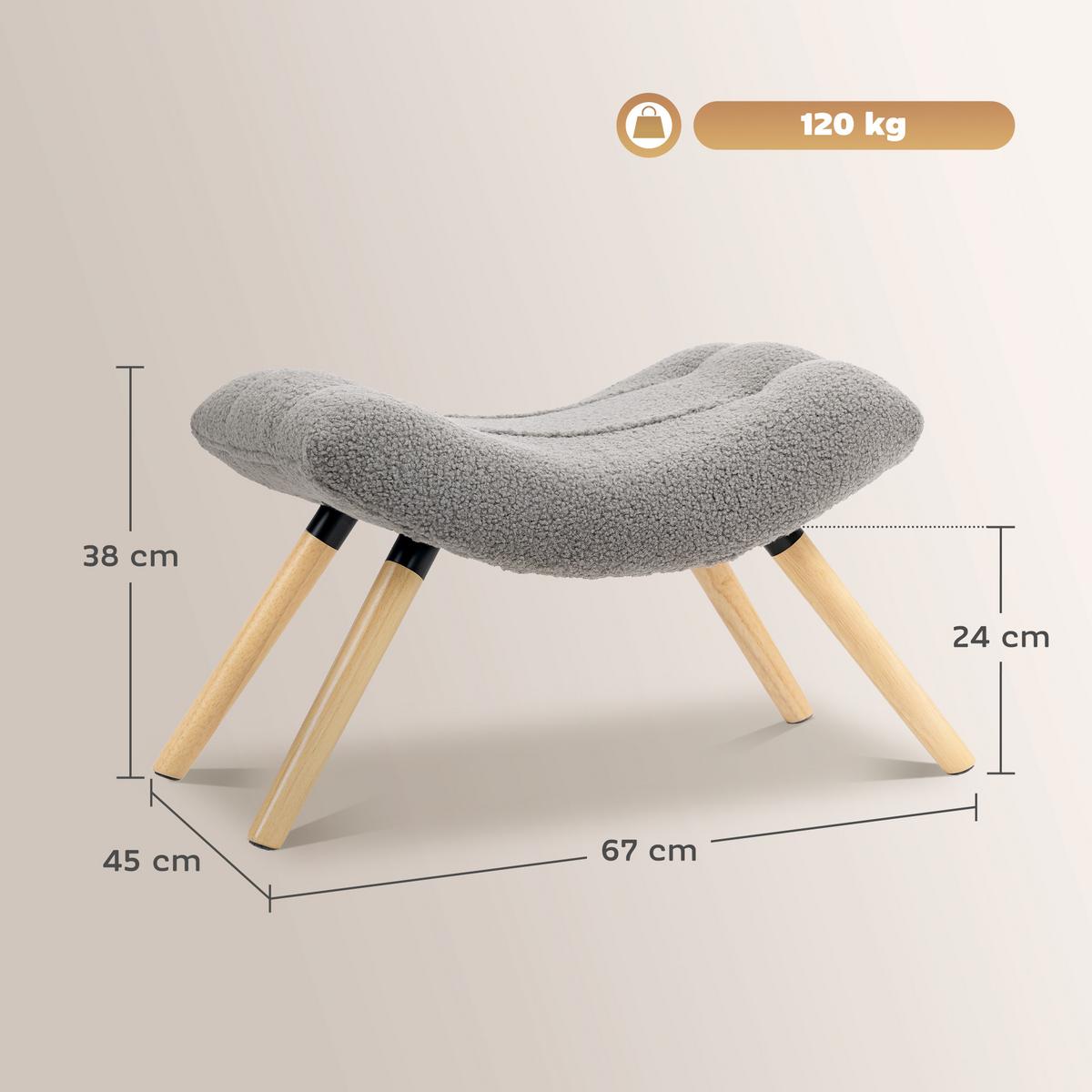 SITZHOCKER, Fußhocker, Polsterhocker, Fußstütze bis 120 kg belastbar Hellgrau - Hellgrau, Kunststoff (45/38/67cm) - HOMCOM