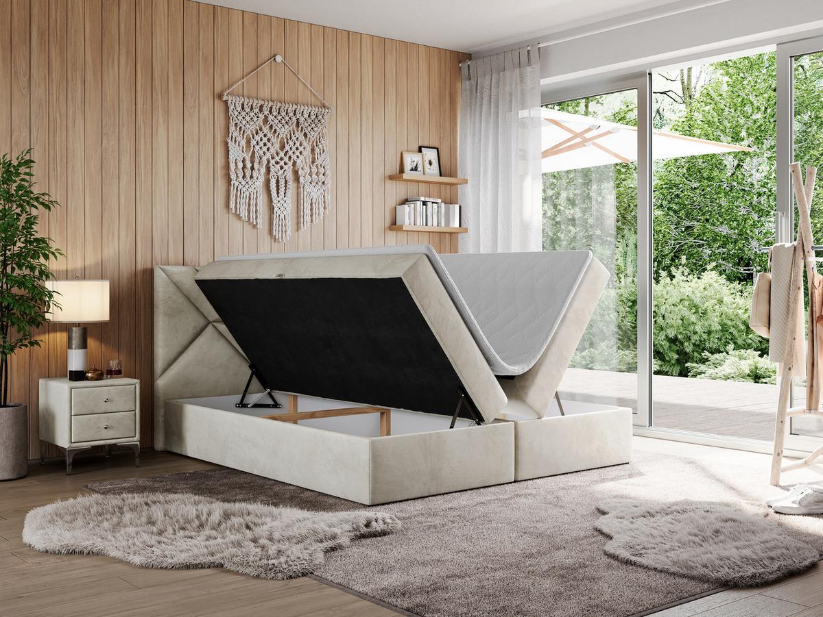 BOXBETT NEOMI 160/200 - Beige Velvet - H4 - Visco - Beige, Holz/Textil (160/200cm)
