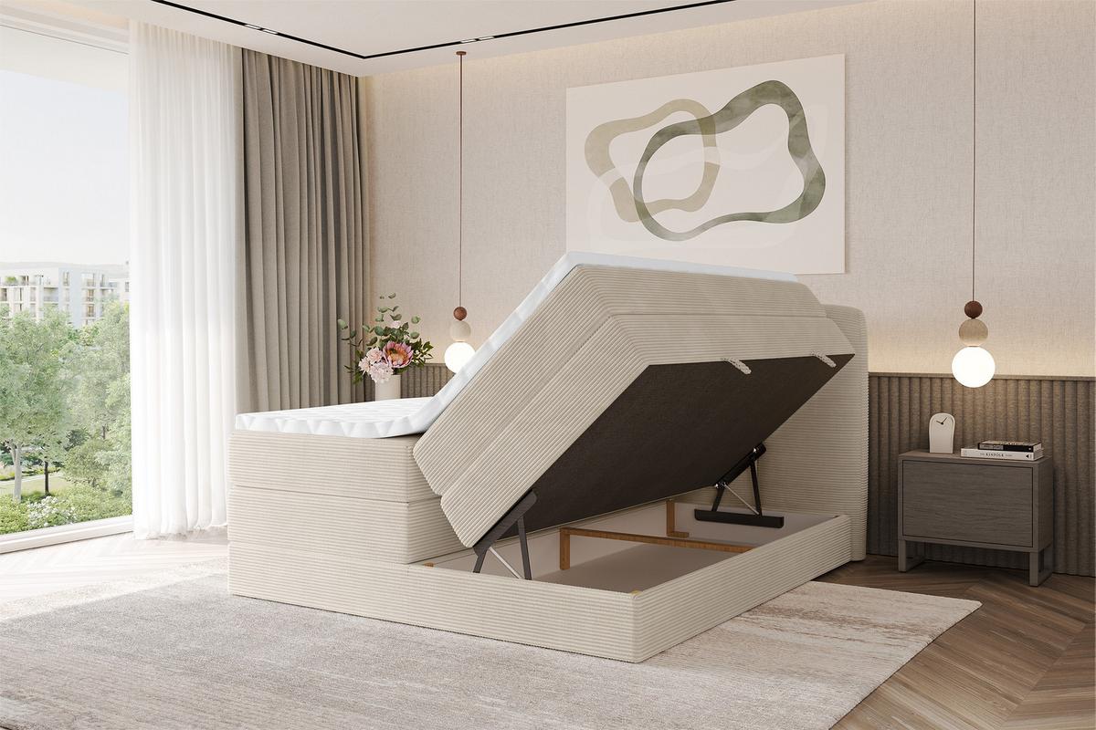 BOXBETT mit Matratze H3|H4 - NINA KING - 200x200 cm - Beige - Ecru, Holzwerkstoff (200/200cm) - ALTDECOR