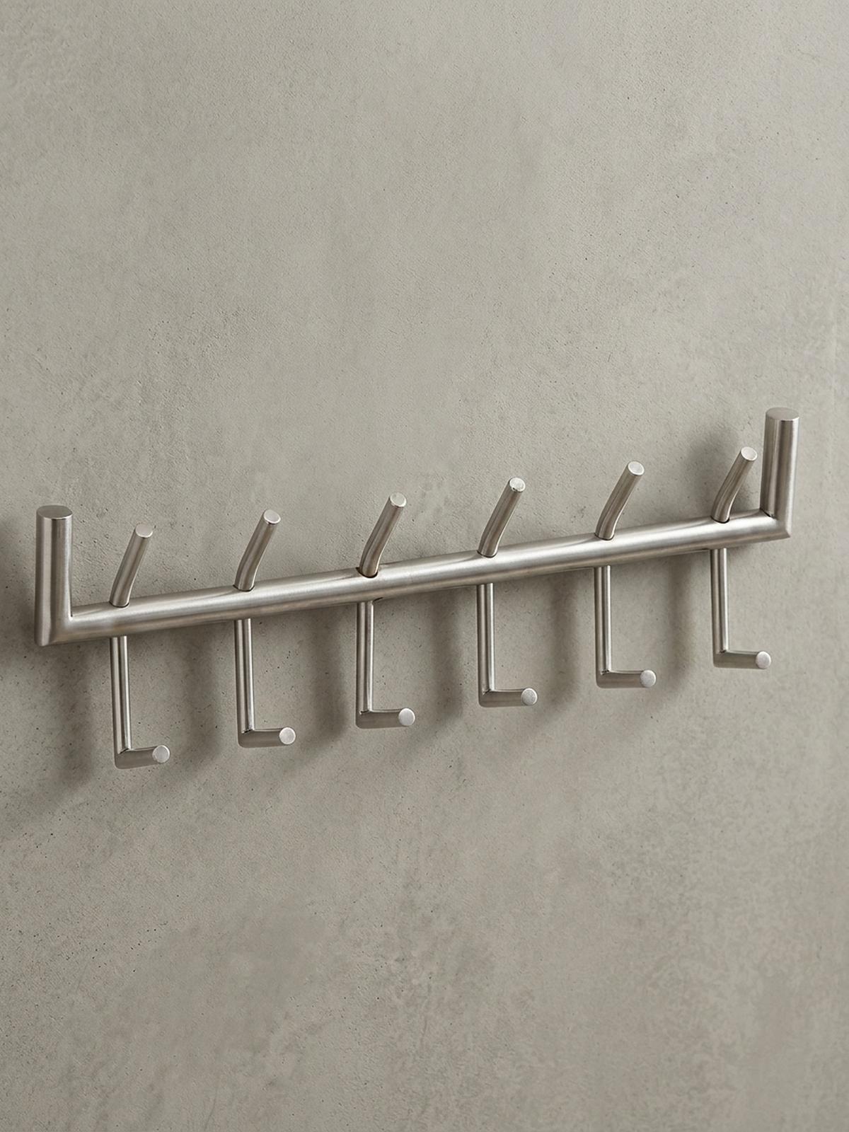 WANDGARDEROBE Metall Silber Modern 60x19x10 cm mit 12 Haken - Silberfarben, Metall (60/19/10cm) - KADIMA DESIGN