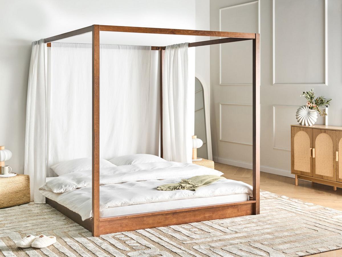 HIMMELBETT Holz 180/200 cm Dunkelbraun Herliere - Dunkelbraun, Holz (180/200cm) - Beliani
