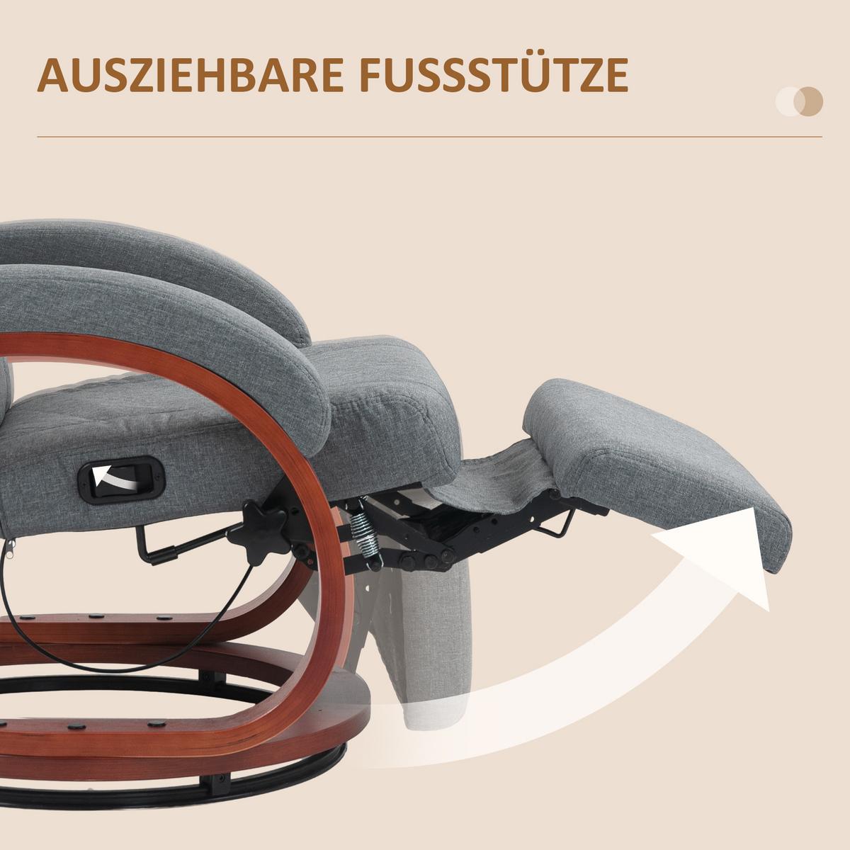 RELAXSESSEL Drehbarer Fernsehsessel mit Liegefunktion, Liegesessel, Stoff, Grau - Grau, Textil (68/100/86cm) - HOMCOM