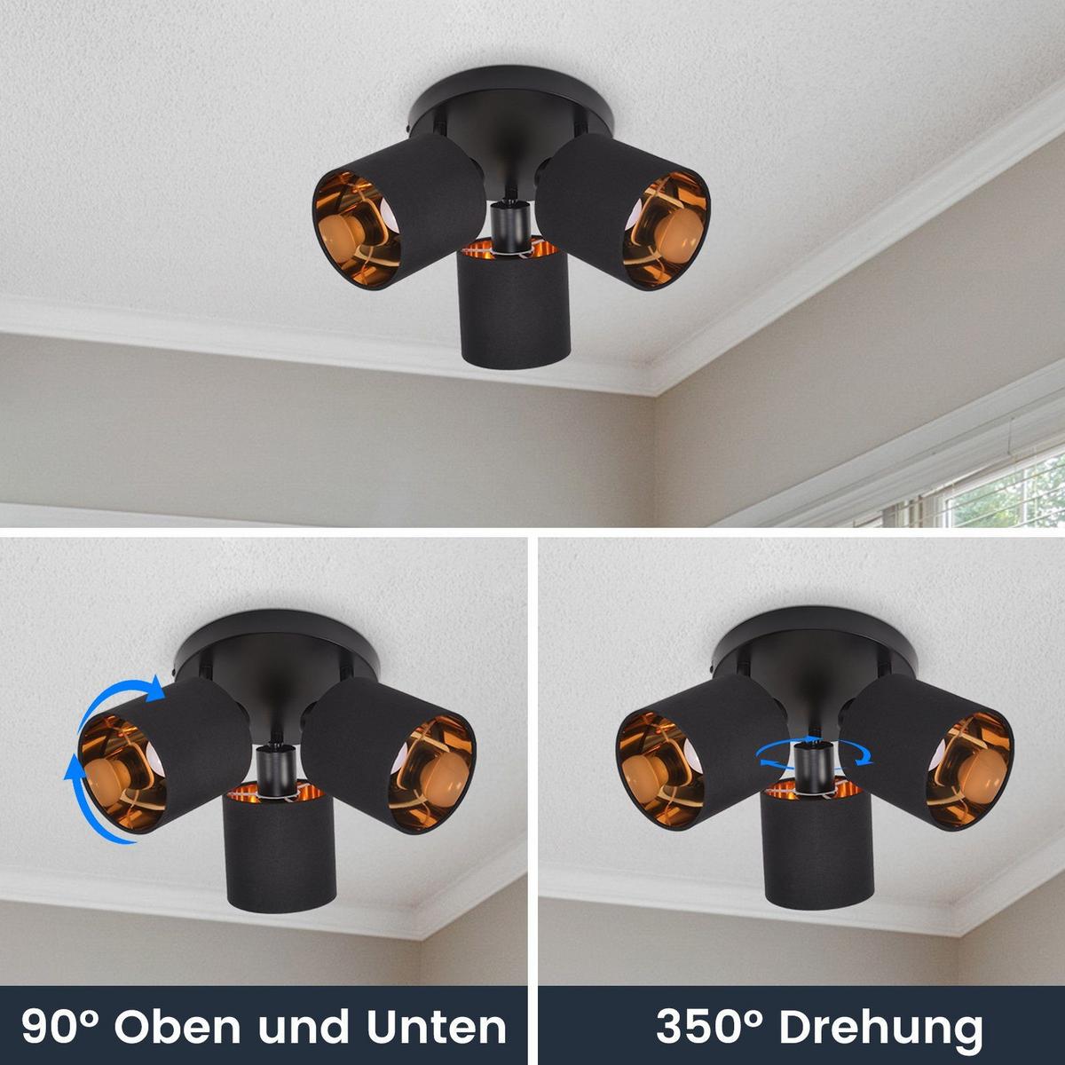 DECKENSTRAHLER Brand 3-flammig 25/25/21 cm - Schwarz, Textil (25/25/21cm) - Nettlife