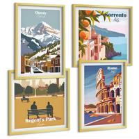 BILDER SET 4er Set - 50x50 cm & 40x60 cm Goldrahmen - Retro-Illustrationen berühmter Orte - Goldfarben, Kunststoff (50/50cm) - TULUP