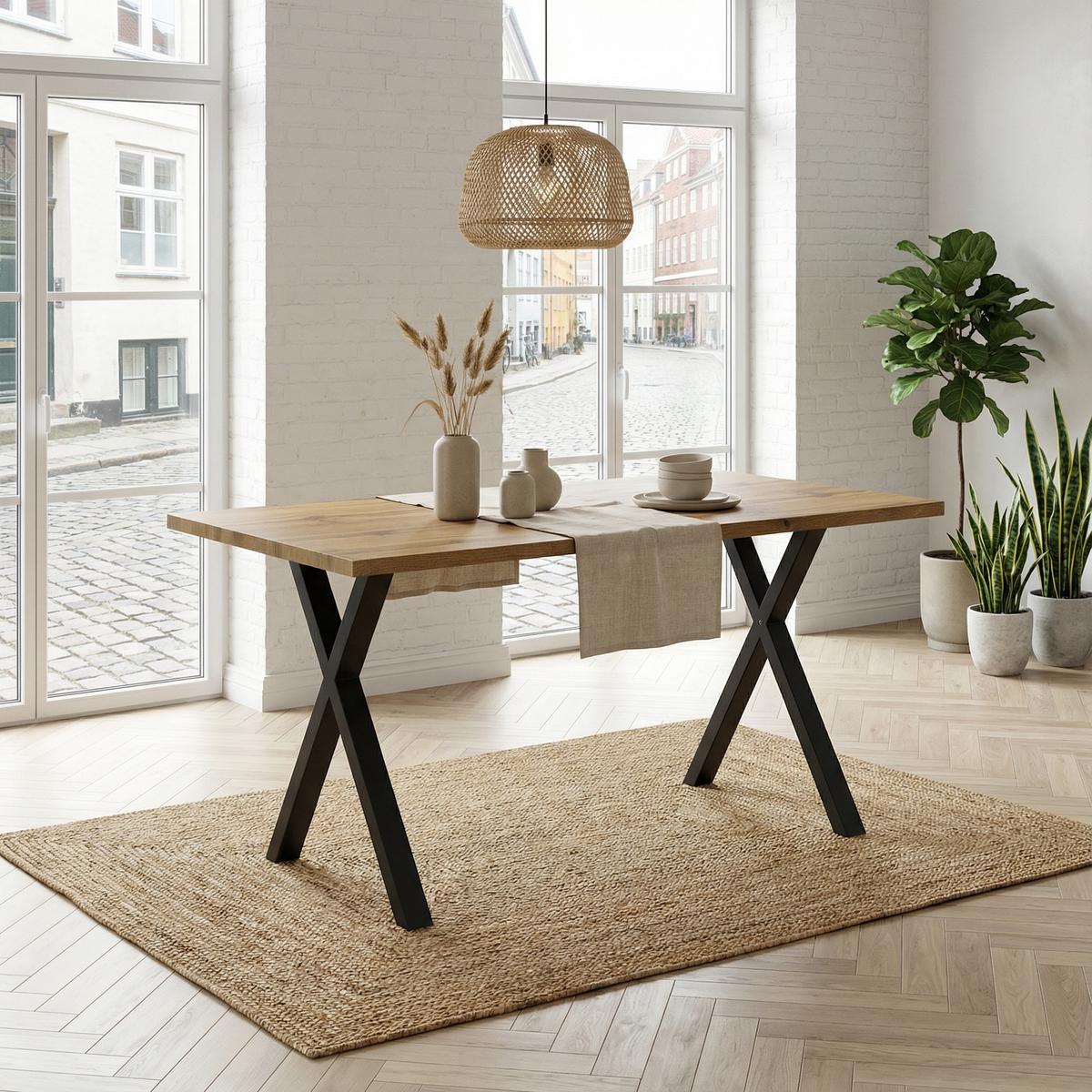ESSTISCH 140 x 80 cm in Eiche-Optik & Schwarz - Grau, Holzwerkstoff (80/140/76cm) - Urban Meuble