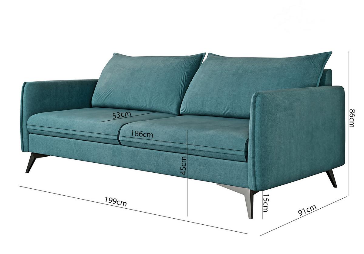 3-SITZER-SOFA Pulse Türkis Luxusmicrofaser - Türkis/Schwarz, Holz/Textil (199/86/91cm) - S-Style Möbel