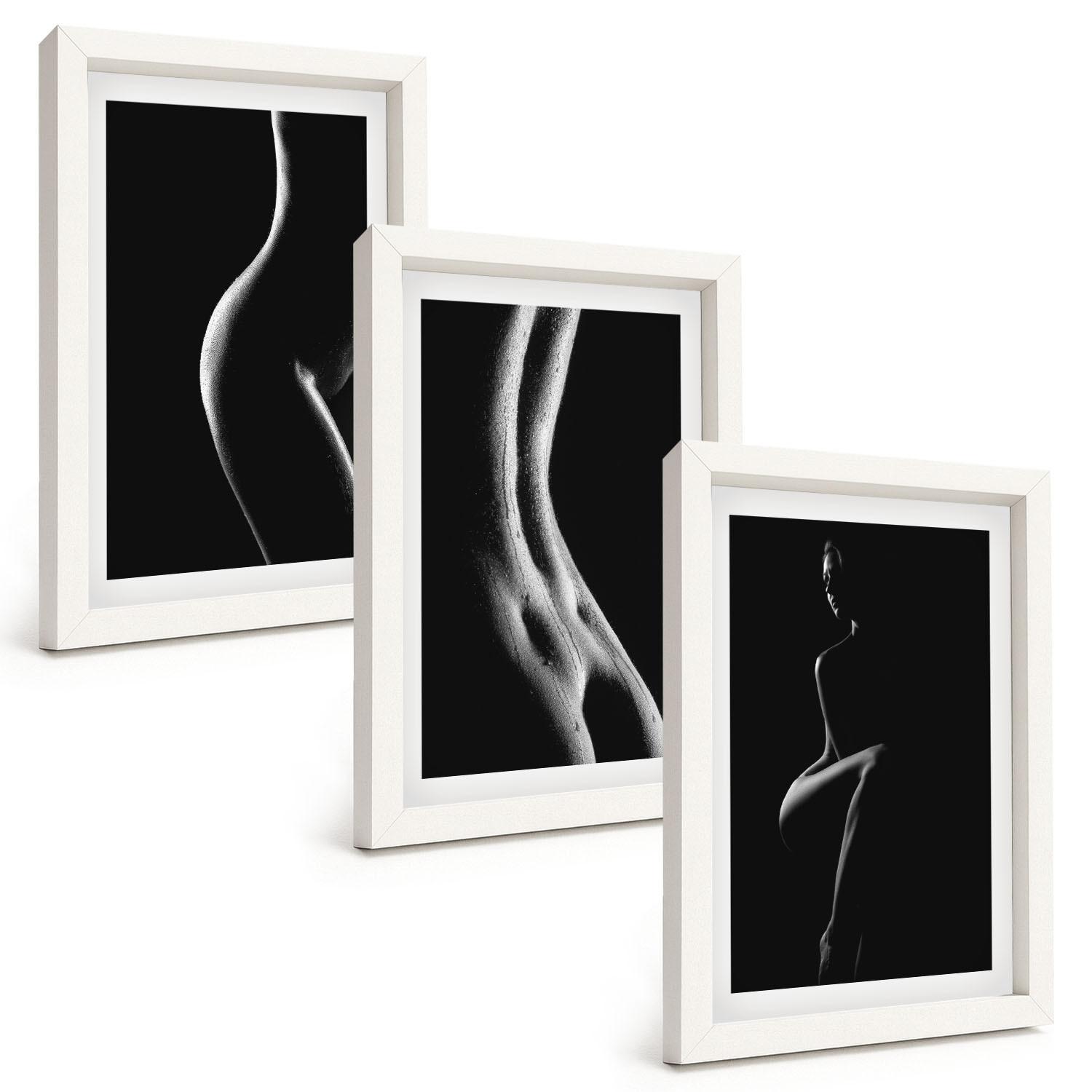 BILDER SET 3er Set - 20x30 cm Weißer Rahmen - Schwarz-weiße weibliche Silhouetten - Weiß, Kunststoff (20/30cm) - TULUP
