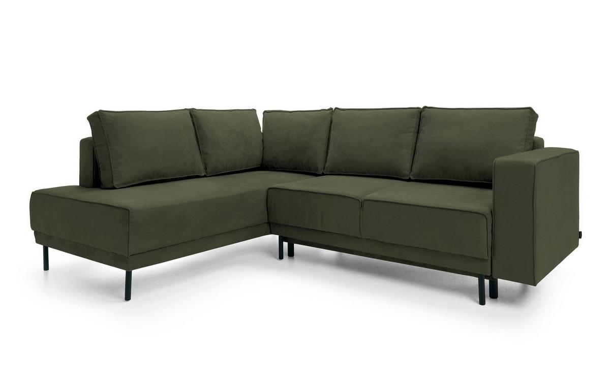 ECKSOFA Rodario Olivgrün Velours - Schwarz/Olivgrün, Textil/Metall (247/187cm) - Selsey