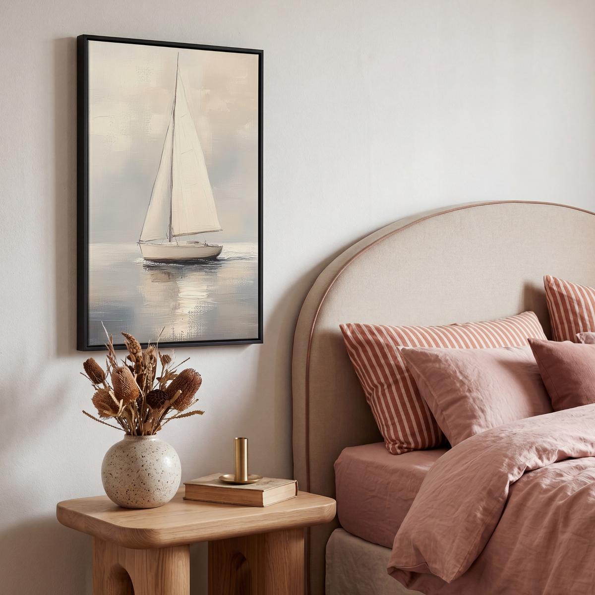 LEINWAND Bilder mit Rahmen - Segelschiff - Meer - Bewölkt - 40x60 - Creme, Textil (40/60cm) - MuchoWow