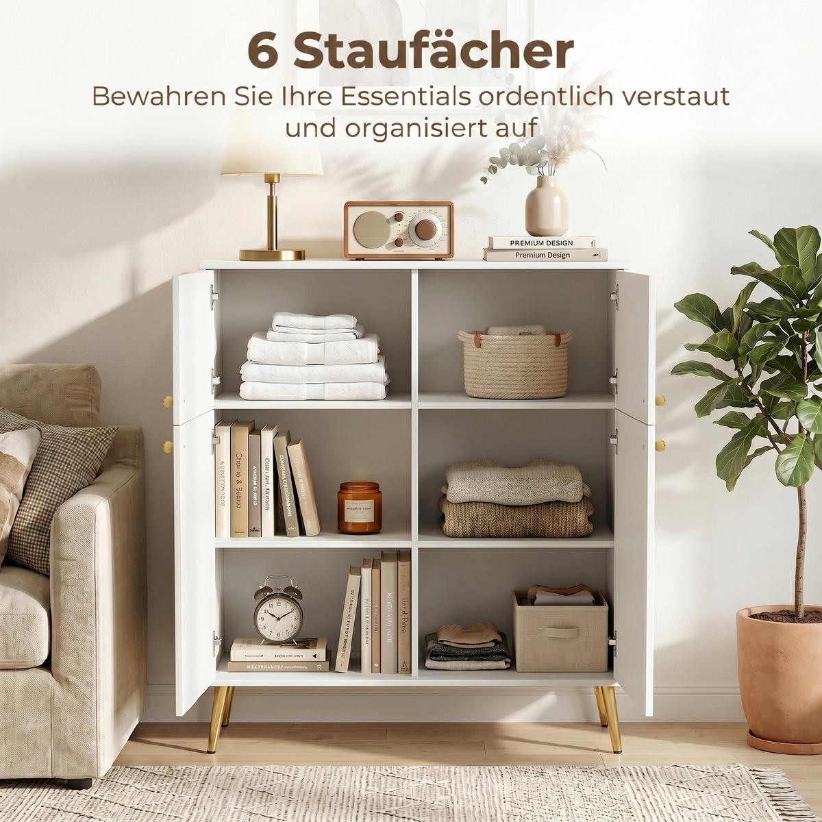 SIDEBOARD Spanplatte Metall Cremeweiß - Goldfarben/Creme, Holzwerkstoff/Metall (40.5/122.4/105.4cm) - HOMCOM