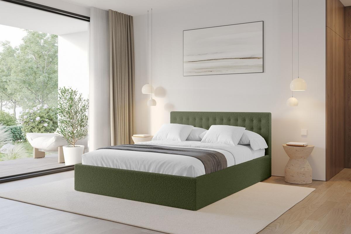 POLSTERBETT mit Bettkasten und Lattenrost, Boxbett ohne Matratze - PARI 140x200 Grün - Grün, Holzwerkstoff/Textil (140/200cm) - ALTDECOR