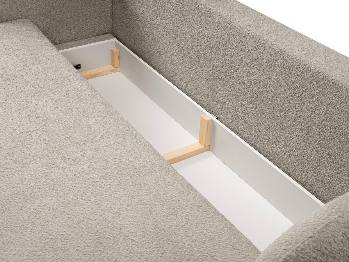 BETTSOFA AMICO Beige Bucle-Stoff mit Schlaffunktion - Beige, Holz (238/86.5/101cm) - MASSENO
