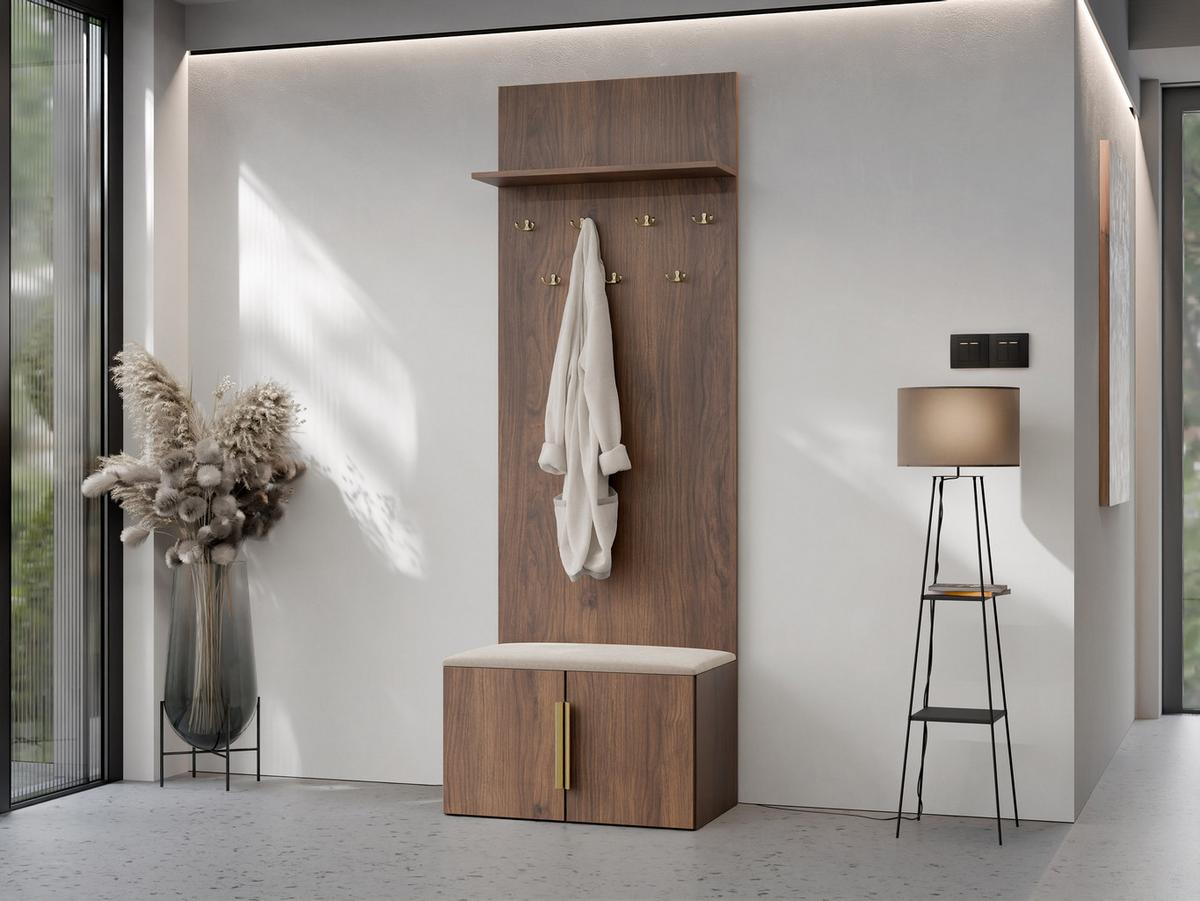GARDEROBE MIT SITZBANK Kerkin - Beige/Goldfarben, Holzwerkstoff/Kunststoff (70/200/42cm) - MIRJAN24