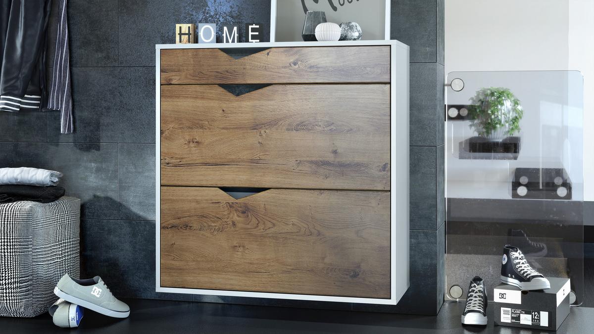 SCHUHSCHRANK Kolmio Fronten in Eiche Ribbeck - Alteiche, Holzwerkstoff (85/87/33cm) - Vladon