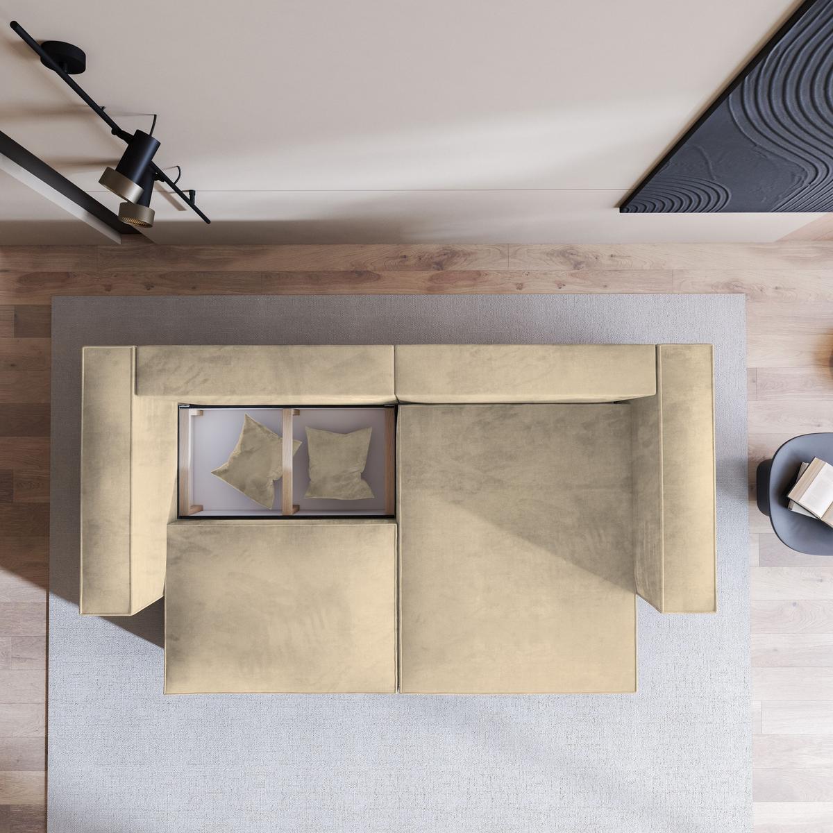 ECKSOFA NERIO M Creme Velours-Stoff mit Schlaffunktion - Creme/Grau, Holz/Kunststoff (245/148cm) - MASSENO