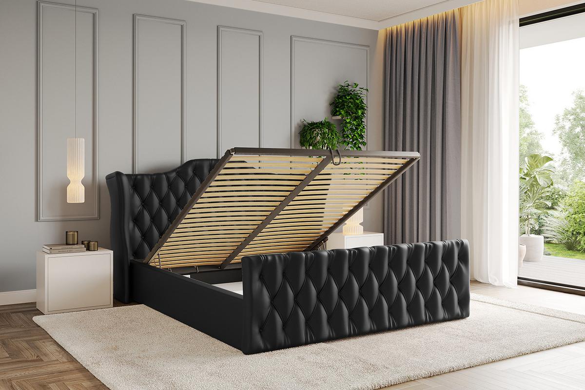 POLSTERBETT mit Bettkasten, Fußteil und Lattenrost, Boxbett mit Matratze H3/H4 - ZORAN-Z 120x200 Schwarz Kunstleder - Schwarz Hochglanz, Holzwerkstoff/Textil (120/200cm) - ALTDECOR