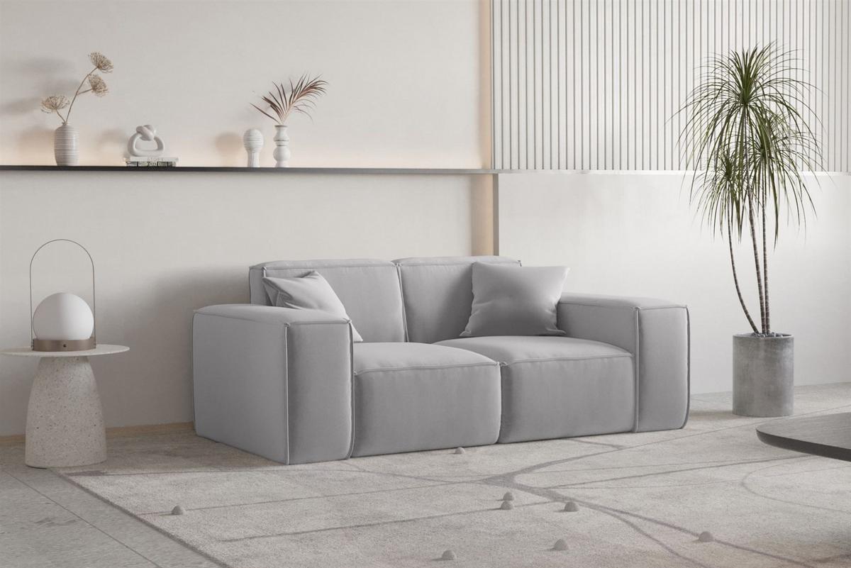 SOFA Celes Premium 2-sitzer Opera Velvet - Hellgrau, Holzwerkstoff/Textil (186/73/88cm) - Fun Möbel