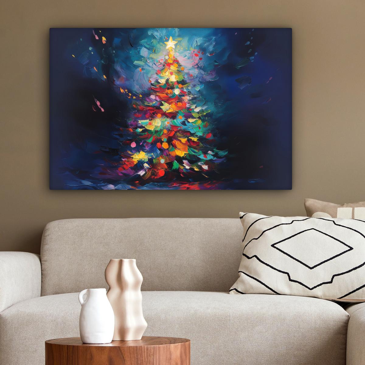 LEINWANDBILD Weihnachtsbaum - Weihnachten - Abstrakt - Farbenfroh Gemälde 60x40 cm - Multicolor, Textil (60/40cm) - MuchoWow