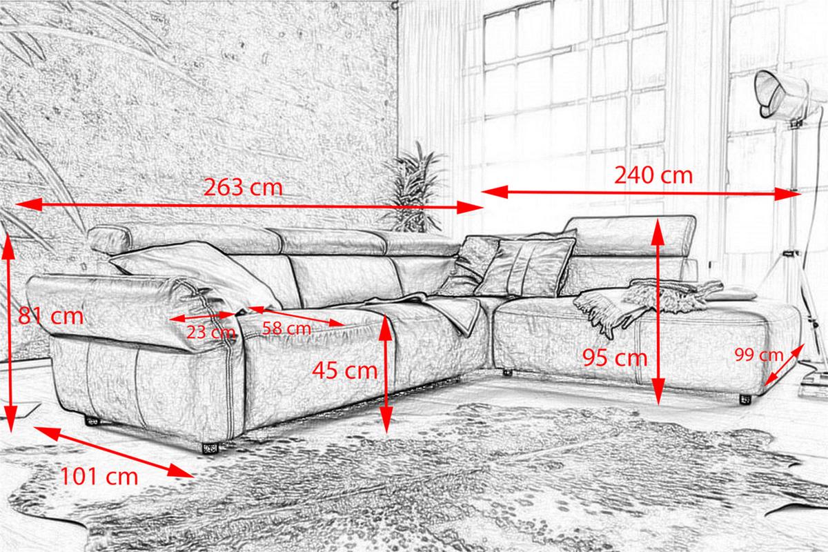 ECKSOFA MOTOR. SITZVORZUG RISO Anthrazit Leder - Anthrazit/Schwarz, Leder (263/240cm) - KAWOLA