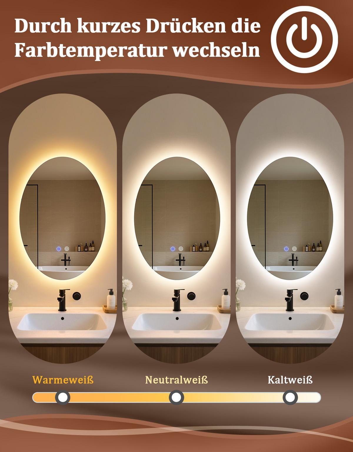 BADSPIEGEL mit Beleuchtung Kelven 3/50/70 cm - Weiß, Glas (50/70/3cm) - ZMH